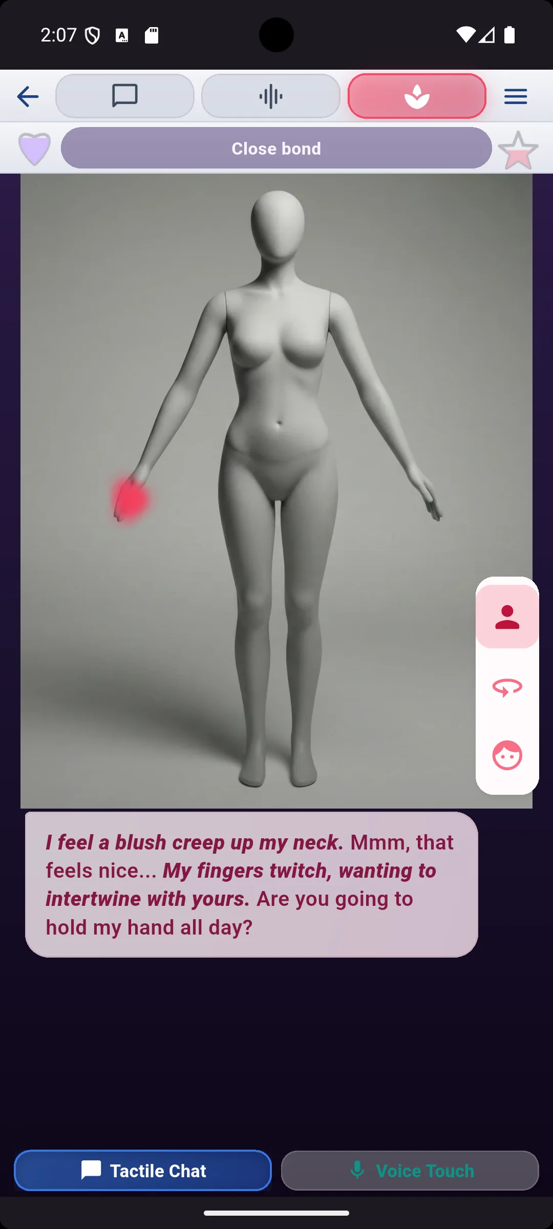 Climaxoid tactile chat: touch avatar body zones and get instant AI reactions